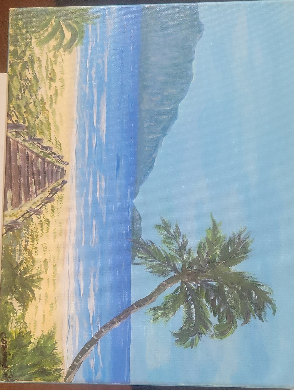 Seaside Palm Beachscape Canvas - Blue, Green, Sand